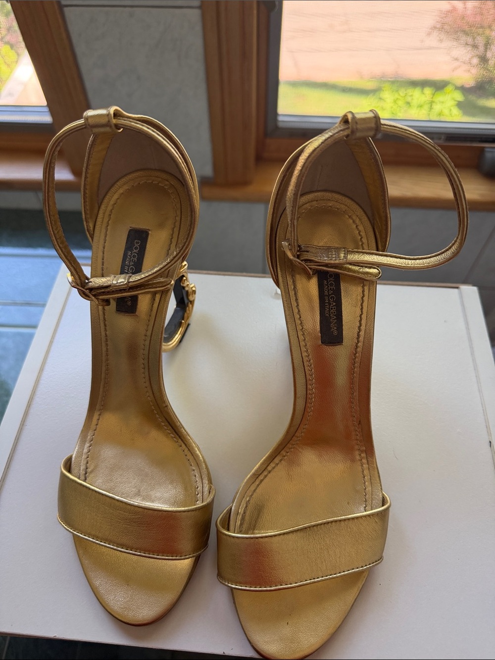 Dolce & Gabbana Metallic Gold Ankle-Strap Heels